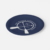 ネービーブルーレイクハウスモノグラムクロスパドルズ ペーパープレート (アングル)