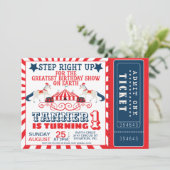 ネービーブルーレッドサーカスチケットサーカステント誕生日 招待状 (スタンド正面)