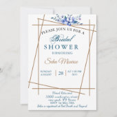 ネービーブルー水彩ウェットフローラブライダル 招待状 (正面)