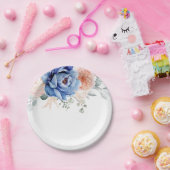 ネービーブルー石板ダスティ赤面ピンク結婚フローラズ  ペーパープレート (パーティー)