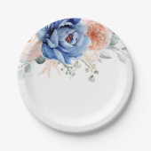 ネービーブルー石板ダスティ赤面ピンク結婚フローラズ  ペーパープレート (正面)