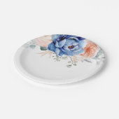 ネービーブルー石板ダスティ赤面ピンク結婚フローラズ  ペーパープレート (アングル)