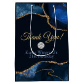 ネービーブルー金ゴールドグリッターアゲート誕生日ありがとう ミディアムペーパーバッグ (裏面)