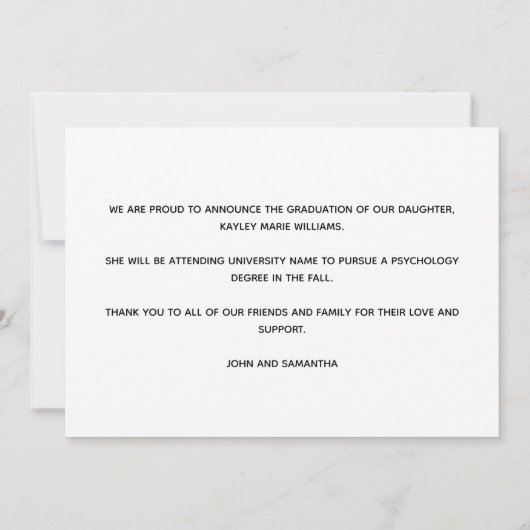 ネービーブルー金ゴールド卒業モダン写真 案内状 (裏面)