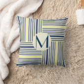 ネービーブルー・アンド・イエロー・ストライプ・ブロック・モノグラム枕 クッション (ブランケット)