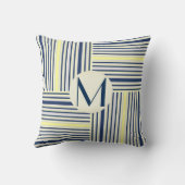 ネービーブルー・アンド・イエロー・ストライプ・ブロック・モノグラム枕 クッション (裏面)