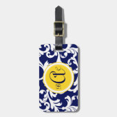 ネービーブルー&イエローダマスモノグラムのクプリント ラゲッジタグ (正面縦)