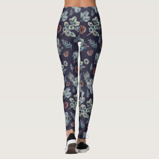 ネービーブルー&グリーンパインツリー図解入りの、写真付きのレギンス レギンス (裏面)