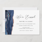 ネービーブルー・バラ金ゴールド計算婚約パーティ 招待状 (正面)