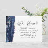 ネービーブルー・バラ金ゴールド計算婚約パーティ 招待状 (スタンド正面)