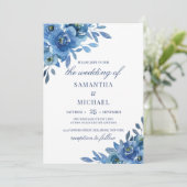 ネービーブルー·フローラ·ウィンター·ロマンチ結婚ックズ 招待状 (スタンド正面)