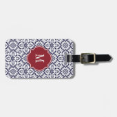 ネービーブルー&ホワイトダマスクモノグラムラゲージタグ ラゲッジタグ (正面横)