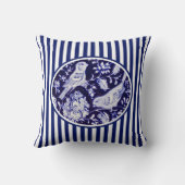 ネービーブルー&ホワイトチノセリーバードズストライプフローラ クッション (裏面)