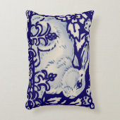 ネービーブルー&ホワイトラビットフローラデダムデルフト アクセントクッション (正面(垂直))