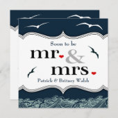 ネービーブルー&ホワイト航海の結婚式招待状 招待状 (正面/裏面)