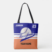 ネービーブルー、ホワイト、オレンジ トートバッグ (裏面)