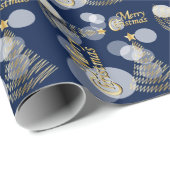 ネービーブルー&金ゴールドスクリブルクリスマスツリー ラッピングペーパー (ロールコーナー)