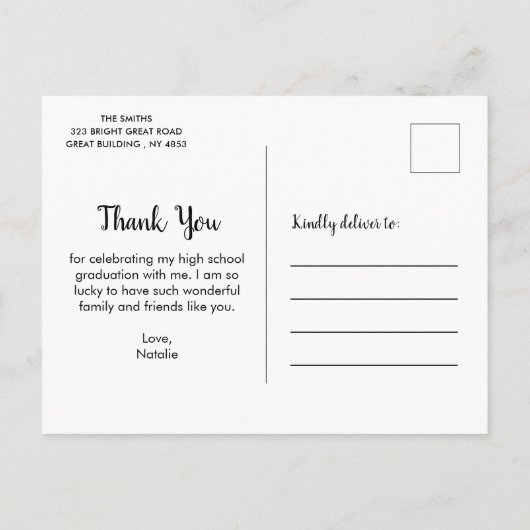 ネービーブルー&金ゴールド卒園お礼のはがき 案内ポストカード (裏面)