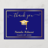 ネービーブルー&金ゴールド卒園お礼のはがき 案内ポストカード (正面)