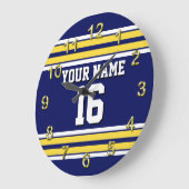 ネービーブルー(黄色の白色)チストライプームジャージー ラージ壁時計 (傾斜)