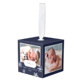 ネービーブ素朴ルーフォトコラージュスノー キューブオーナメント (正面アングル)