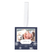 ネービーブ素朴ルーフォトコラージュスノー キューブオーナメント (正面)