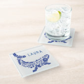 ネービーブ航海のルーキュートホエールフローラ名前をカスタムする ガラスコースター (アングル)