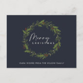 ネービーホリモダンーベリーリースメリークリスマス シーズンポストカード (正面)