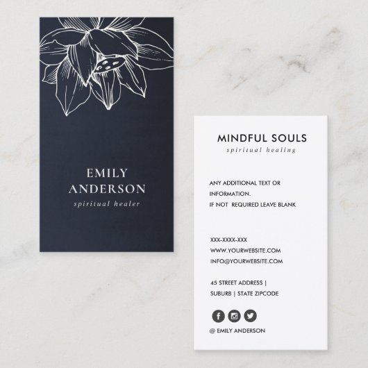 ネービーホワイトロータス霊気シンプルスピリチュアル治療器 名刺 (正面/裏面)