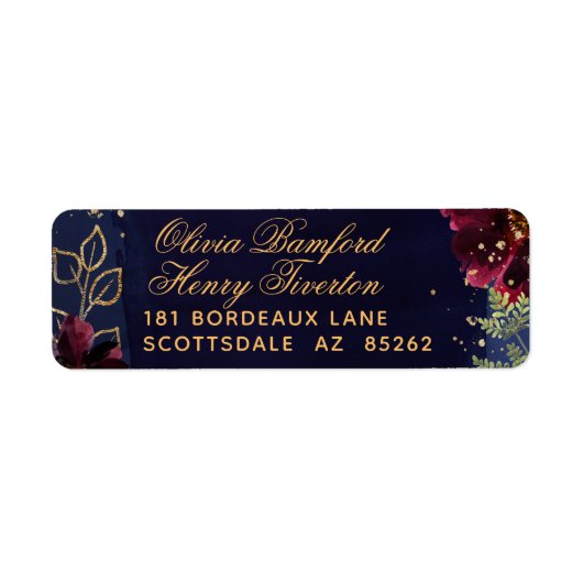 ネービーボルドー結婚式招待状差出人住所 ラベル (正面)