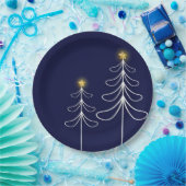 ネービーモダンクリスマスツリーグラフィック ペーパープレート (パーティー)