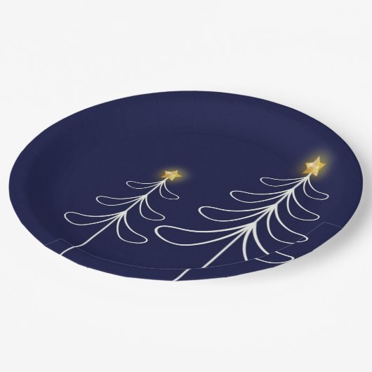 ネービーモダンクリスマスツリーグラフィック ペーパープレート (アングル)