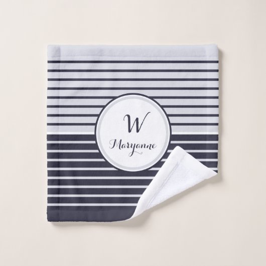 ネービーモノグラムストライプ バスタオルセット (ウォッシュタオル)