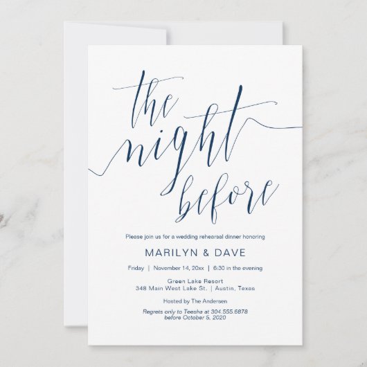 ネービー結婚·ブルー·カリグラディー 招待状 (正面)