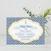 ネービー航海の金ゴールドシェブロン男の赤ちゃんシャワー招待状 招待状 (スタンド正面)