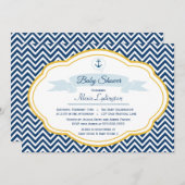 ネービー航海の金ゴールドシェブロン男の赤ちゃんシャワー招待状 招待状 (正面/裏面)