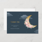 ネービー赤面の金ゴールドが月のベビーシャワーの上を覆う サンキューカード (正面/裏面)