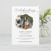 ネービー赤面ブロッサムフォトお祝いオブライフ 招待状 (スタンド正面)