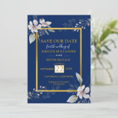 ネービー金ゴールドダスティ白い花の水彩  セーブザデート (スタンド正面)