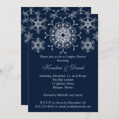 ネービー,シルバースノーフレークカップルシャワー招待状 招待状 (正面/裏面)