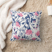 ネービー&ピンクローズフローラフラワープリント クッション (ブランケット)