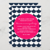ネービー&ピンク航海の引っ越し祝いパーティーパーティの招待状 招待状 (正面/裏面)