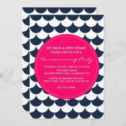 ネービー&ピンク航海の引っ越し祝いパーティーパーティの招待状 招待状