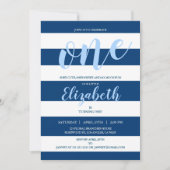 ネービー·ブエレガントルー·ホワイト·ストライプの誕生日パーティー 招待状 (正面)