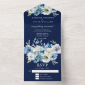 ネービー・ブエレガントルー・ホワイト・ローズ・フローラ・ウィンター・ウェディング オールインワン招待状 (内側)