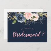 ネービー·ブラッサム·ピンクは私のブライドメイド·カードになる インビテーションポストカード (正面/裏面)