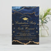 ネービー・ブルーモダン・マーブル・エーゲート卒業パーティー 招待状 (スタンド正面)