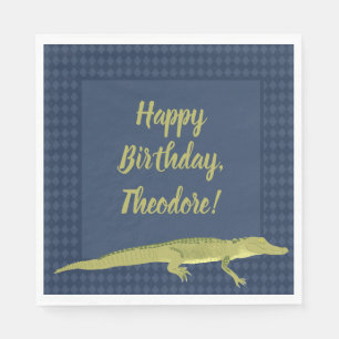 ネービー・ブルー・アンド・グリーン・メンズ・ワニの誕生パーティー スタンダードランチョンナプキン