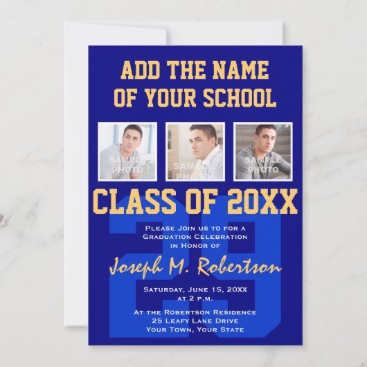 ネービー·ブルー·アンド·金ゴールド·チーム卒業チーム·スピリット 招待状 (正面)