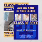 ネービー·ブルー·アンド·金ゴールド·チーム卒業チーム·スピリット 招待状 (正面/裏面)